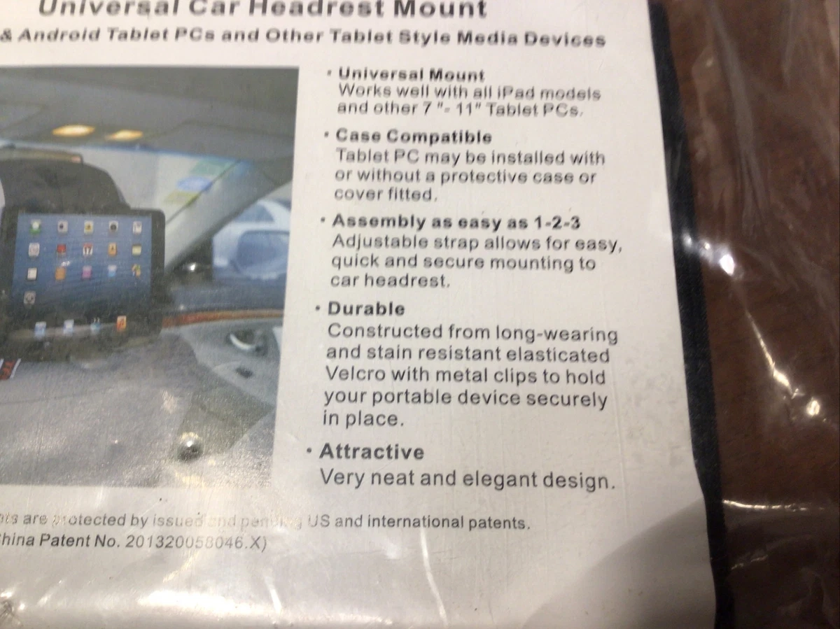 Car Headrest Mount Tablet Holder w/Strap for 7-11” iPads/Android Travel Trips