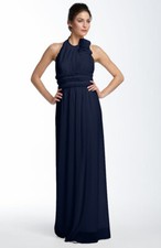 JS Collections Pleated Mesh Halter Gown Size 14 Navy 198
