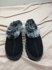 Skechers Y2K Jammers Black Suede Fur Lined Chunky Clogs Mules Shoes US Size 9.5