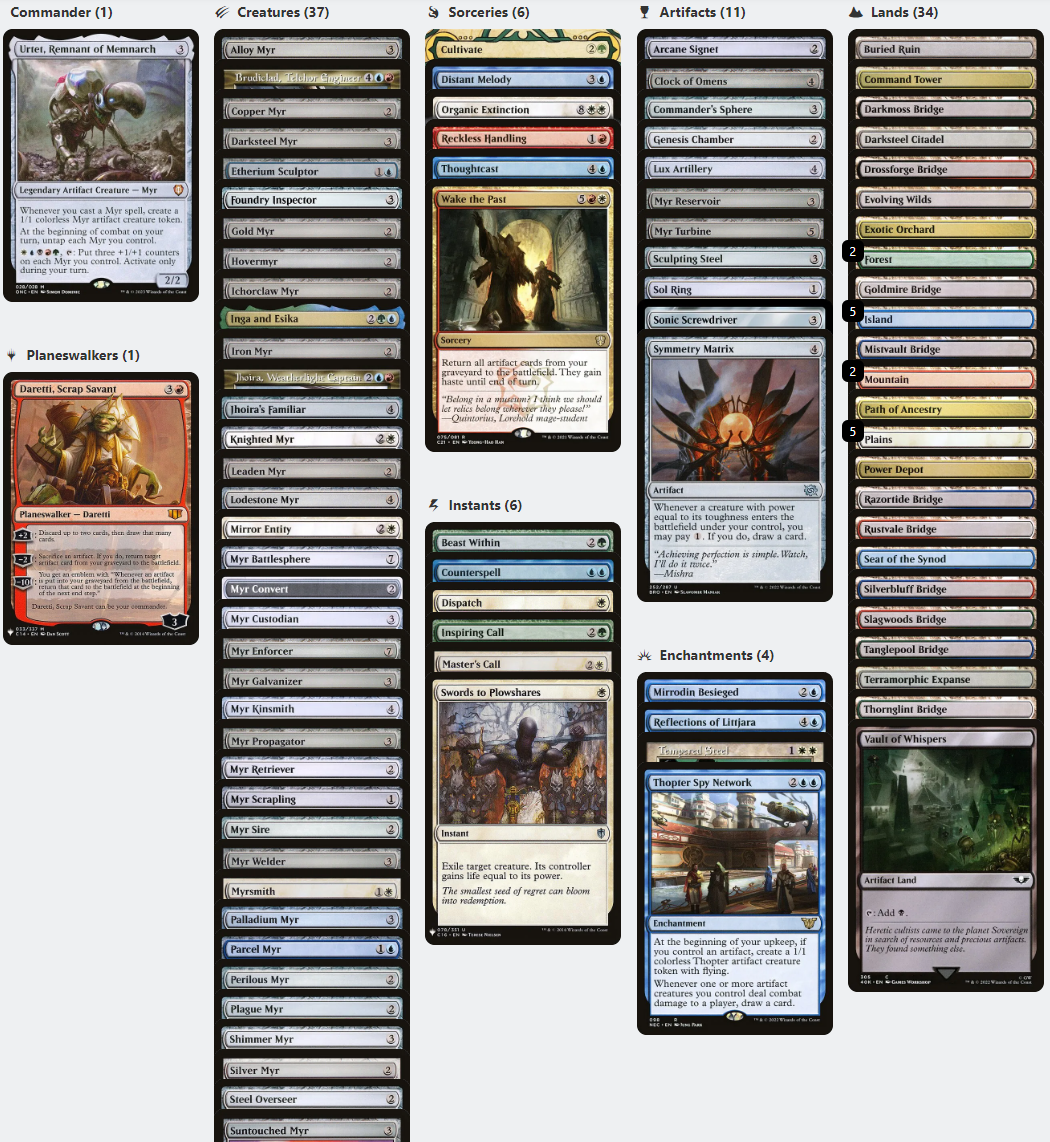 mtg memnarch commander deck Playmat untap each Myr you control Urtet, Remnant of Memnarch MYR