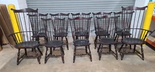 Set of 10 D. R. Dimes Lancaster Comb-Back Windsor Chairs Black Crackle Finish