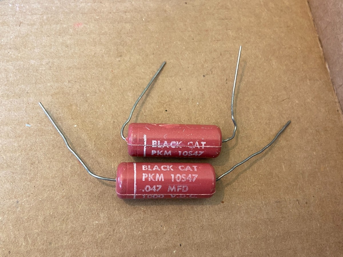 2 NOS Cornell Dubilier Black Cat .047 uf 1000v Capacitors