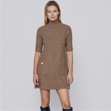 Zara Women's Tan Knit Pocket Dress Size M EUC