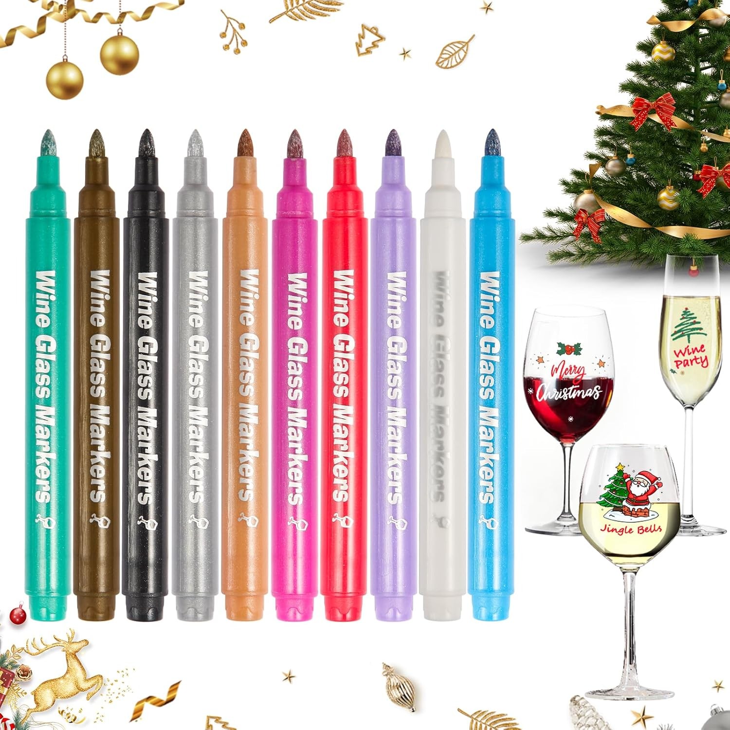 Metallic Wine Glass Markers, 10PCS Food Grade Non-Toxic Wind