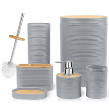 Cerbior Bathroom Accessories Set 6 Piece Bamboo Bath Ensemble Includes Soap