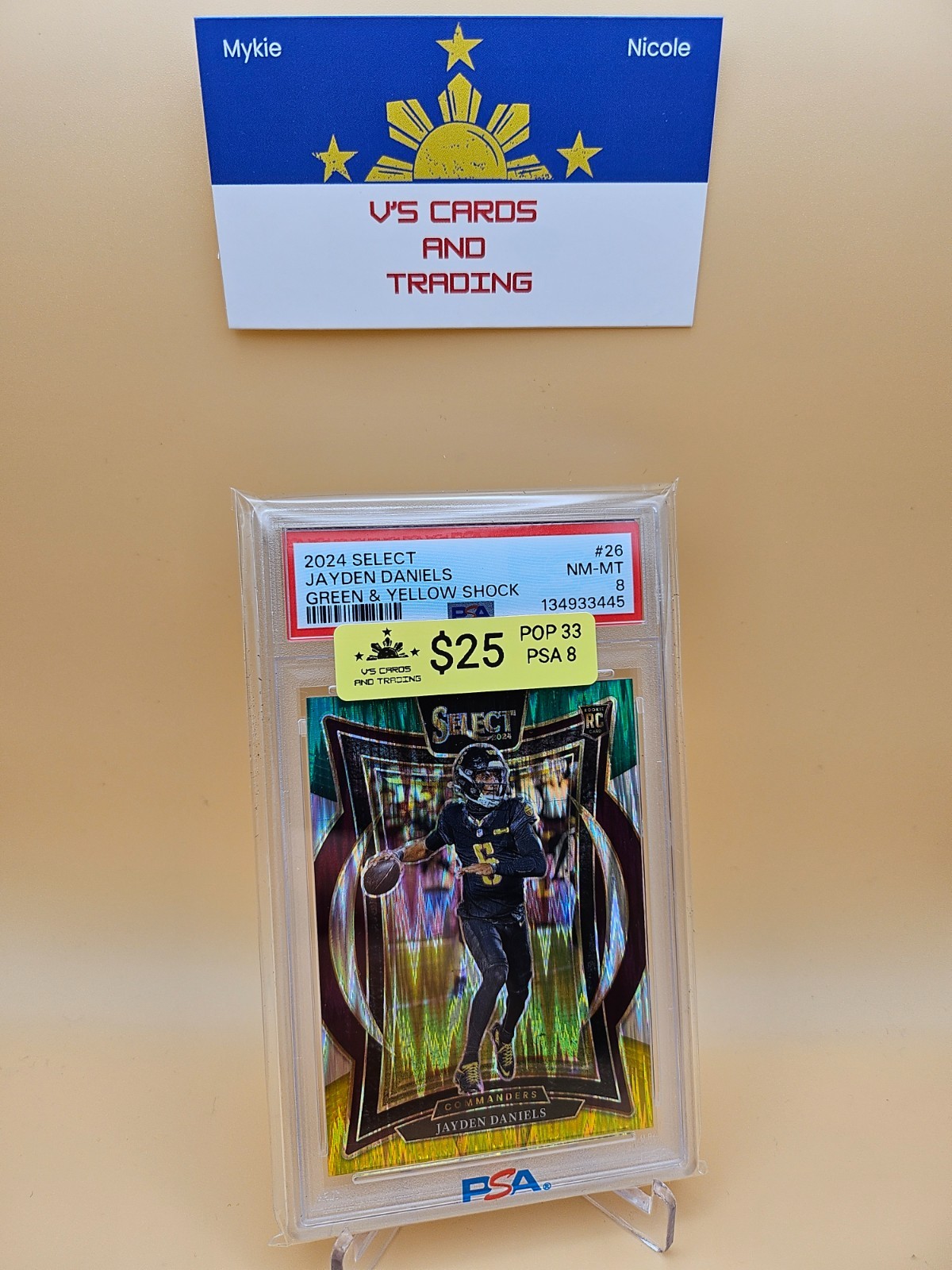 2024 SELECT JAYDEN DANIELS GREEN AND YELLOW SHOCK #26 PSA 8
