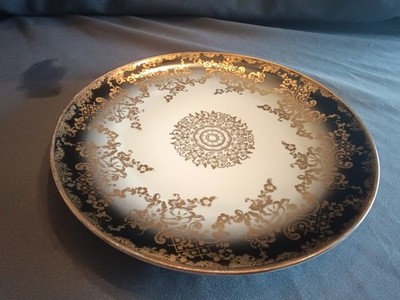 JPM Bavaria Porzellan Teller Ø 24,5cm weiß schwarz Gold Dekor