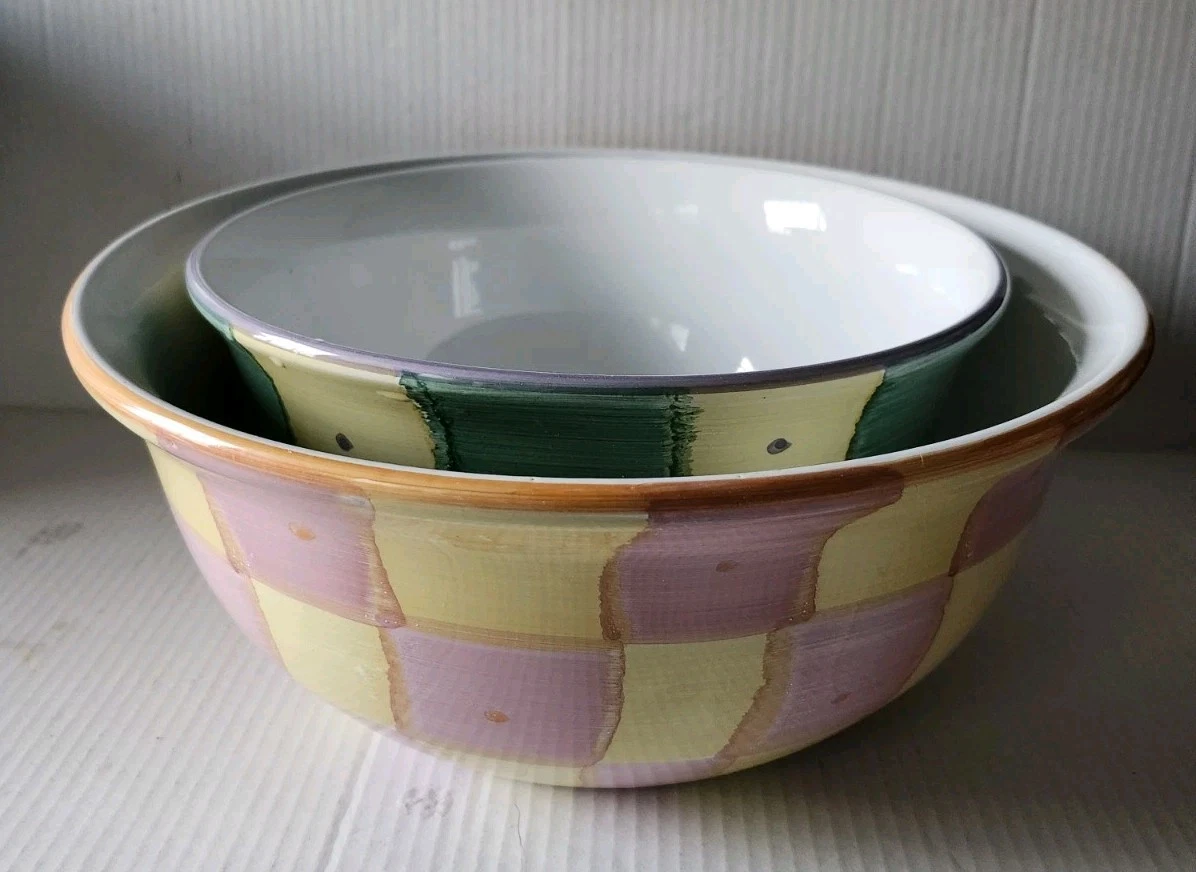 VINTAGE POTTERY BARN SUNNYSIDE CHECK PATTERN DESIGN MIXING BOWLS - SET OF TWO