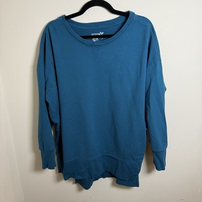 Terra & Sky Long Sleeve Sweatshirt High-Low Hem Side Slits Teal Blue 1X (16/18)