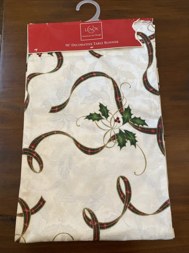 NEW Lenox Holiday Nouveau Ribbon Reversible Decorative Table Runner 14"x90" NWT - Image 2 of 4