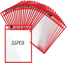 25 Pack 13X10 Inch Clear Plastic Sleeves Red Dry Erase Pockets PVC Job Ticket Ho