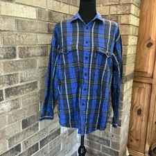 1989 VTG Levi's Sutter Creek Flannel Shirt Size M Blue Plaid Cotton Big E 8E5