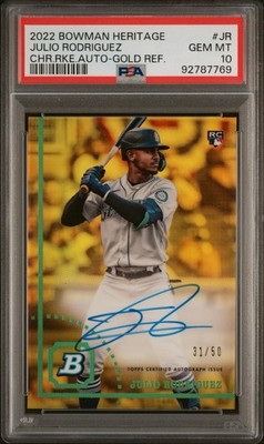 2022 BOWMAN HERITAGE CHROME JULIO RODRIGUEZ ROOKIE AUTO GOLD REFRACTOR 50 PSA 10