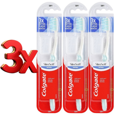 Colgate Slim Soft White Ultra Thin Bristle Turquoise Toothbrushes (Pack Of 3)