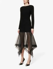 NWT $3800 Alexander McQueen Tulle Hem Asymmetric Volume Midi Dress Black Size M