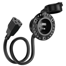 15Amp 125V AC Port Plug, RV Shore Power Inlet Plug with 18" Integrated Extension