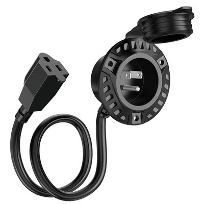 15A AC Port Plug 12AWG RV Shore Power Inlet Socket 18Inch Integrated Extension