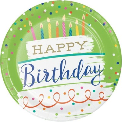 Festive Birthday Cake 9 Inch Plates Paper 8 Per Pack Party Tableware Decorations