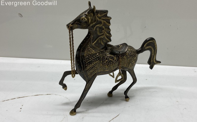 Black with Gold Accents Metal Standing Horse Figure