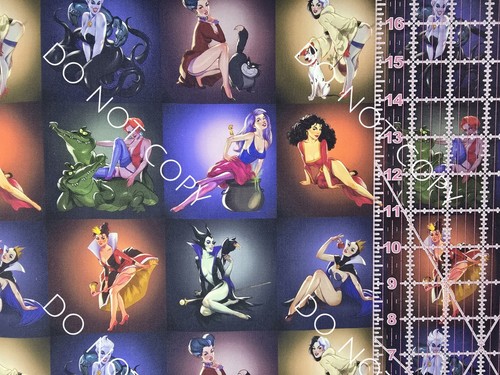 Custom 100% Cotton Woven Fabric Disney Villain Pinups By The 1/4 Yard 9x56 - Picture 2 of 2