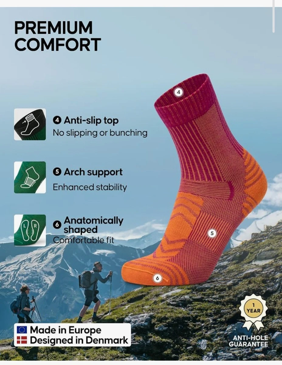 DANISH ENDURANCE Calcetines de Senderismo, Lana Merino Ligera, Anti Blister Paquete de 3 Reino Unido 3-5