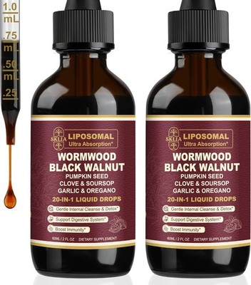 20-in-1 Liposomal Wormwood Black Walnut Cleanse for Humans Drops Liquid   Rap...
