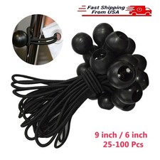 25-100 Pcs 6" 9" Ball Bungee Cords Black UV Resistant Tie Downs for Canopy Tarp