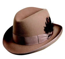 SCALA * MENS WOOL CAMEL FEDORA HAT * L * NEW LINED HOMBURG DRESS SUIT GODFATHER