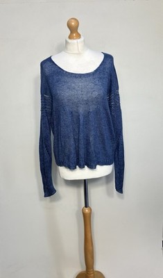 Crea Concept 100% Leinen Häkel Top Pullover 38 Gr. Small blau offen leicht
