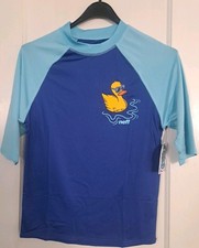 New Boys Neff Swim Shirt 3/4 Sleeve Rash Guard Size XL 14-16 Blue With Duck