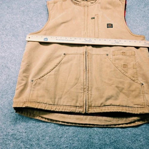 Walls Outdoor Goods Mens XL Canvas Work Vest Buffalo Plaid Fleece Lined Tan image 14
