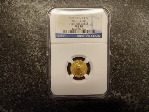 2015 American Gold Eagle 1/10 oz $5 Wide Reeds First Releases NGC MS70