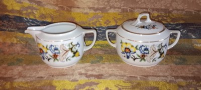 Edelstein Bavaria Floral 1372 -47 and 63 Vintage Gold Rim Sugar Bowl & Creamer