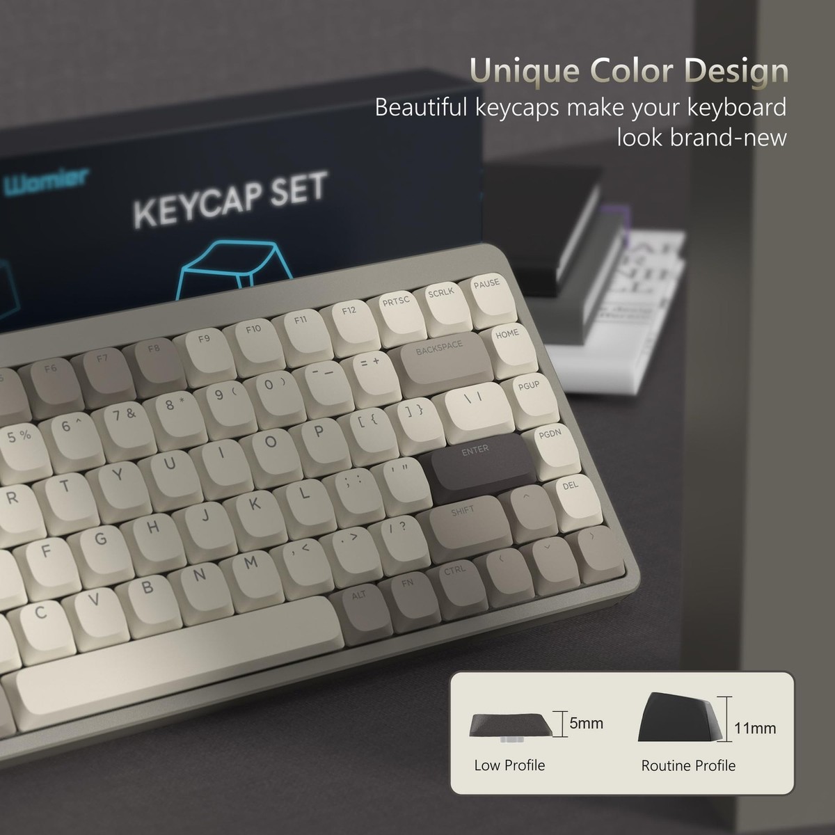 Low Profile PBT Keycaps Shine Through Khaki Grey For Cherry