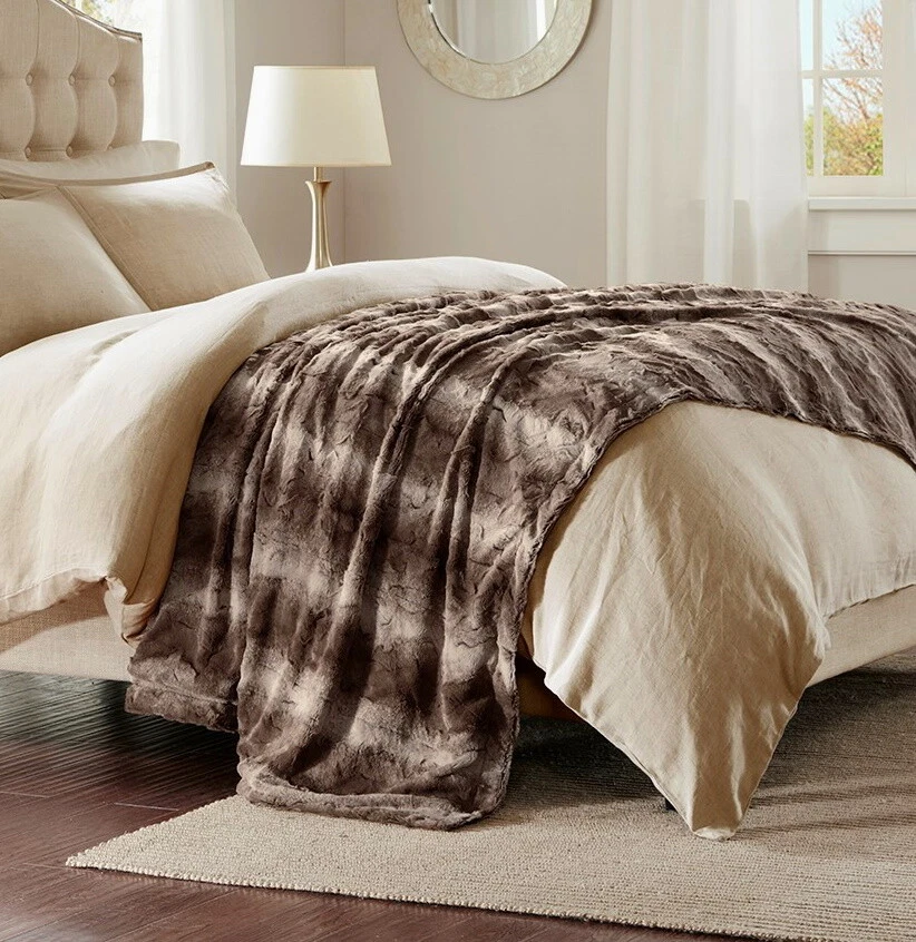 96x80 XL BROWN FAUX FUR MINK BLANKET LUXURY PLUSH CHOCOLATE