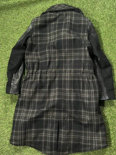 All Saints Checked Wool Coat With Leather Sleeves RRP £398 Size Uk10 Eu 32 - Picture 10 of 11