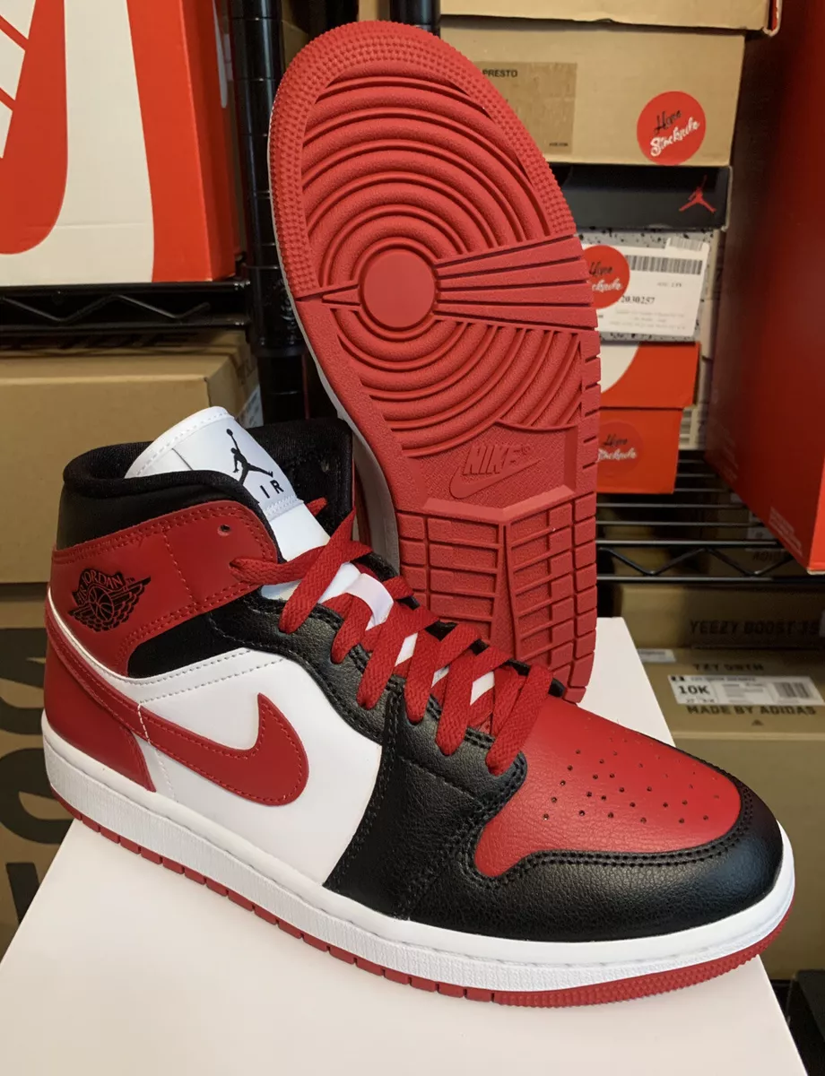 Nike Air Jordan 1 Mid Bred Toe Black Red White Shoes BQ6472-079