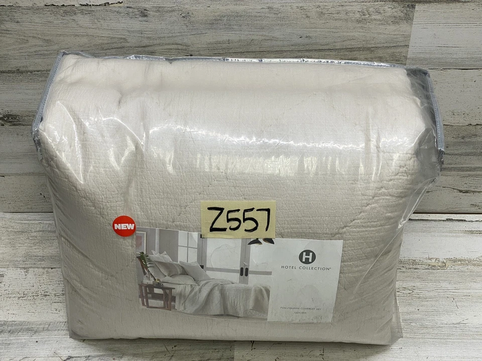 Juego de 3 cobertores acolchados naturales Hotel Collection lino diamante Dobby Queen Foto 3 de 4