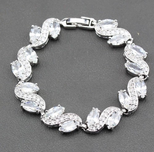 White Lab Created Topaz Overlay Gemstone Sterling Silver Bracelet 17.5cm - Picture 3 of 8