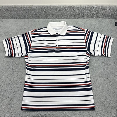 Columbia PFG Men s Large Super Cast Polo Shirt Navy Striped FM6109 UPF 30 Sun