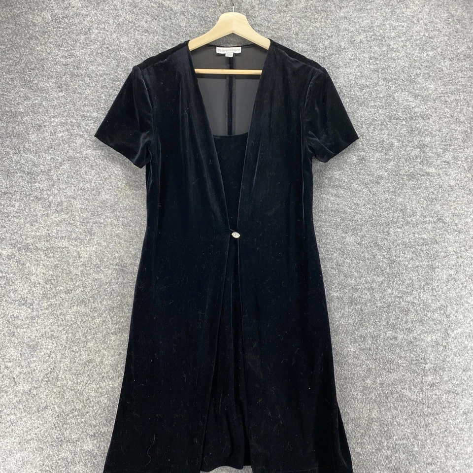 Dressbarn Dress Women 6 Black Sheath Midi V-Neck Short Sleeve Velvet Casual - Image 3 of 4