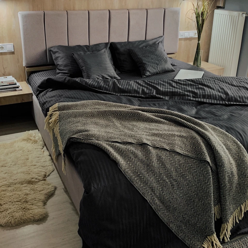 Natural Cotton Stripe Satin Duvet Cover in Gray Twin Full Queen King Custom Size - Image 3 of 3