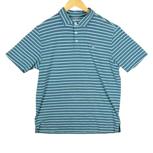 Southern Tide Polo Shirt Mens Medium Blue Striped Pima Cotton Blend Performance