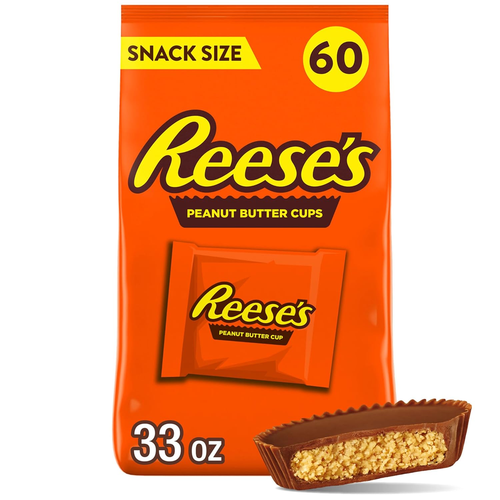 REESE'S Milk Chocolate Snack Size Peanut Butter Cups, Candy Bag, 33 Oz (60 Piece