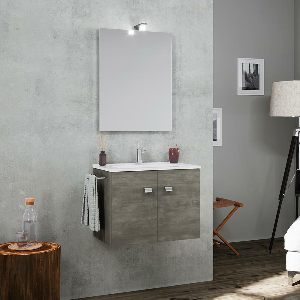 Mueble de baño base suspendida con 2 puertas y toallero lavabo espejo...