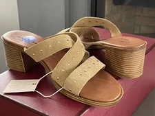 Made In Italy Mila Paoli Leather Sandals Studded Tan Women Size 7.5 NWT