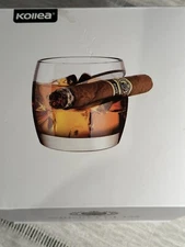 Whiskey/bourbon/cocktail Glass Cigar KOLLEA  9oz Square Glass with Cigar holder