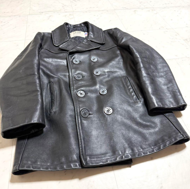 Schott U.S.740N Pea Jacket Arrow Black Leather Mens 40 Pre