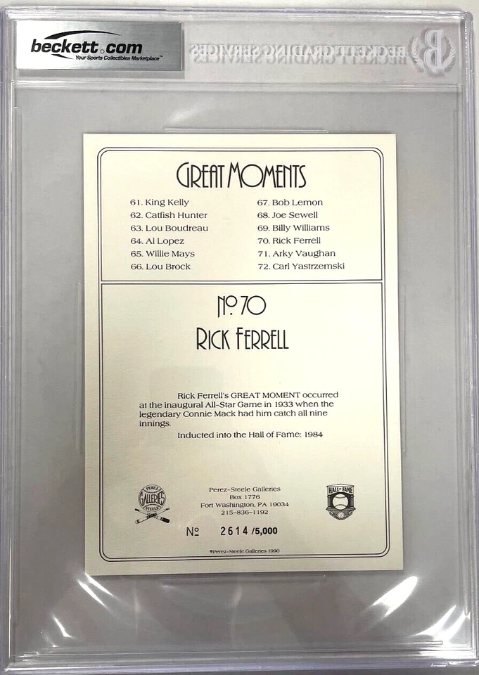 Rick Ferrell Signed Perez-Steele Great Moments Beckett Slabbed Braves HOF - Image 3 of 3