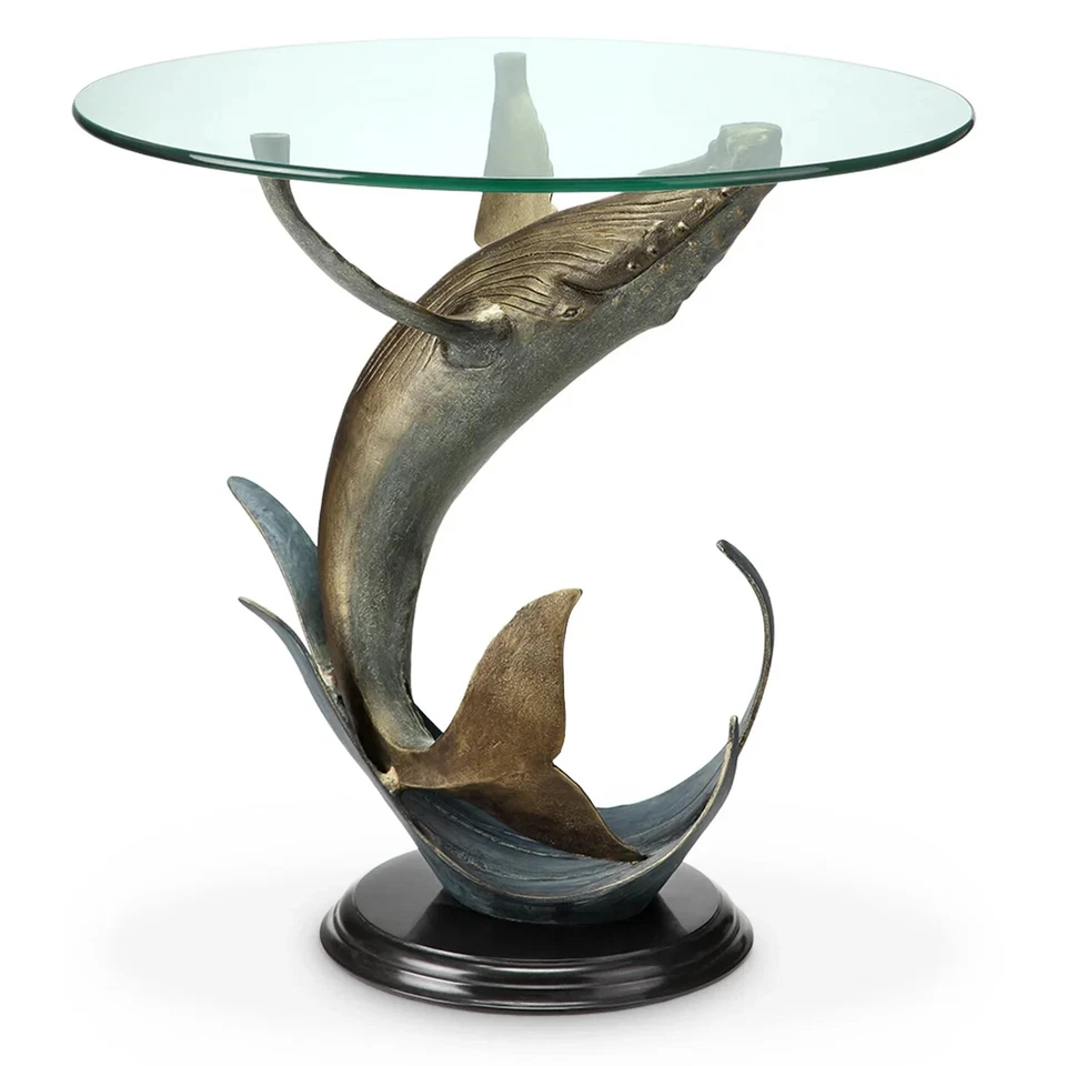 Multicolor Aluminum Round Shape Whale End Table Indoor & Outdoor Decorative - Image 2 of 2